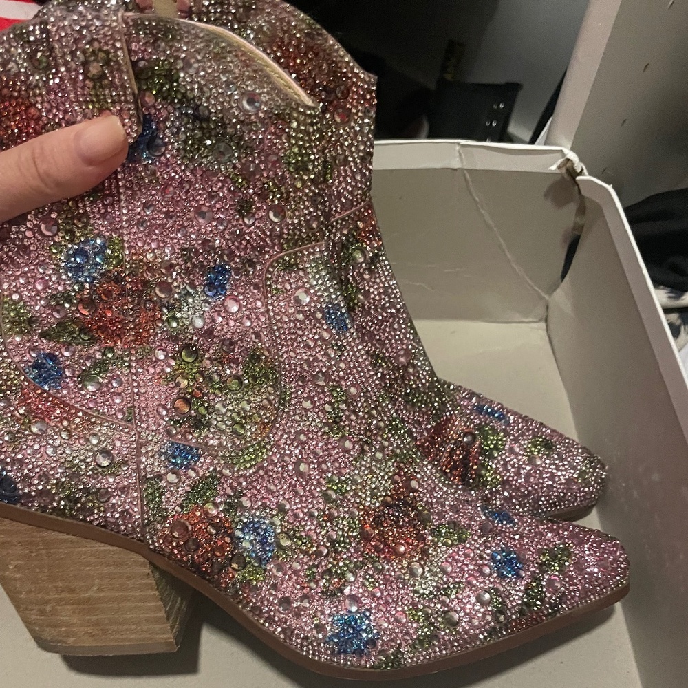 Betsey Johnson Floral studded boots - Picture 2 of 3